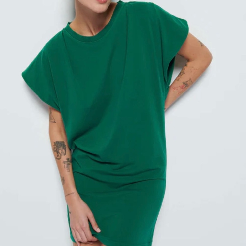Nation LTD. Layne Solid Crewneck T-Shirt Dress in Verdant Green